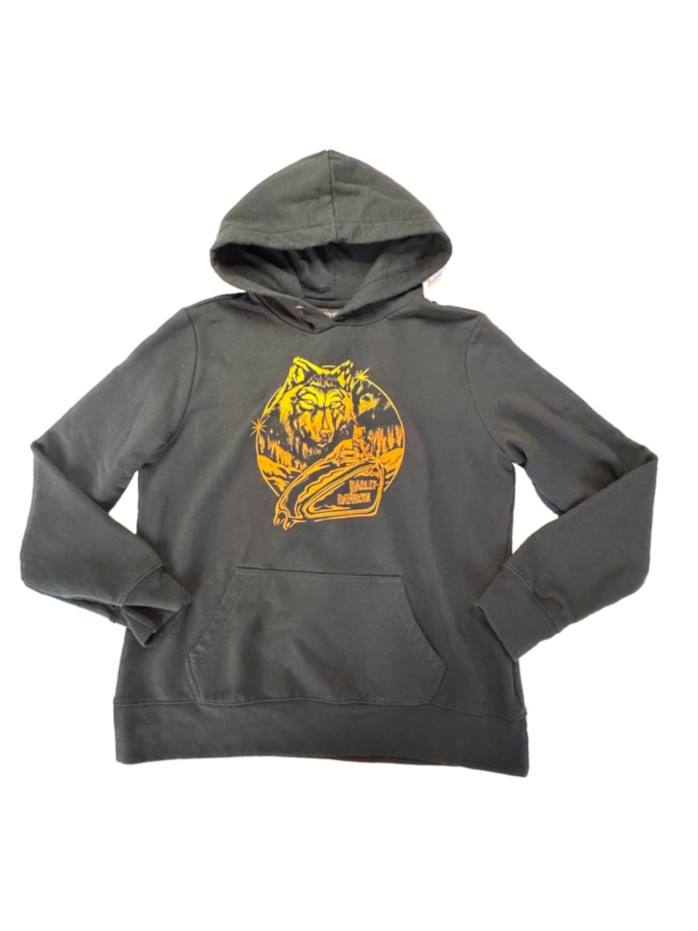 Harley Davidson Wolf Motorcycle Graphic Hoodie Size:L Women Sweatshirt Black